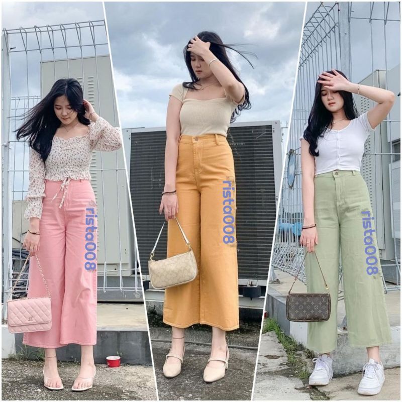 Cullotes Mozza Kulot Linen Highwaist Celana Remaja Wanita Korean Style Kekinian Terlaris