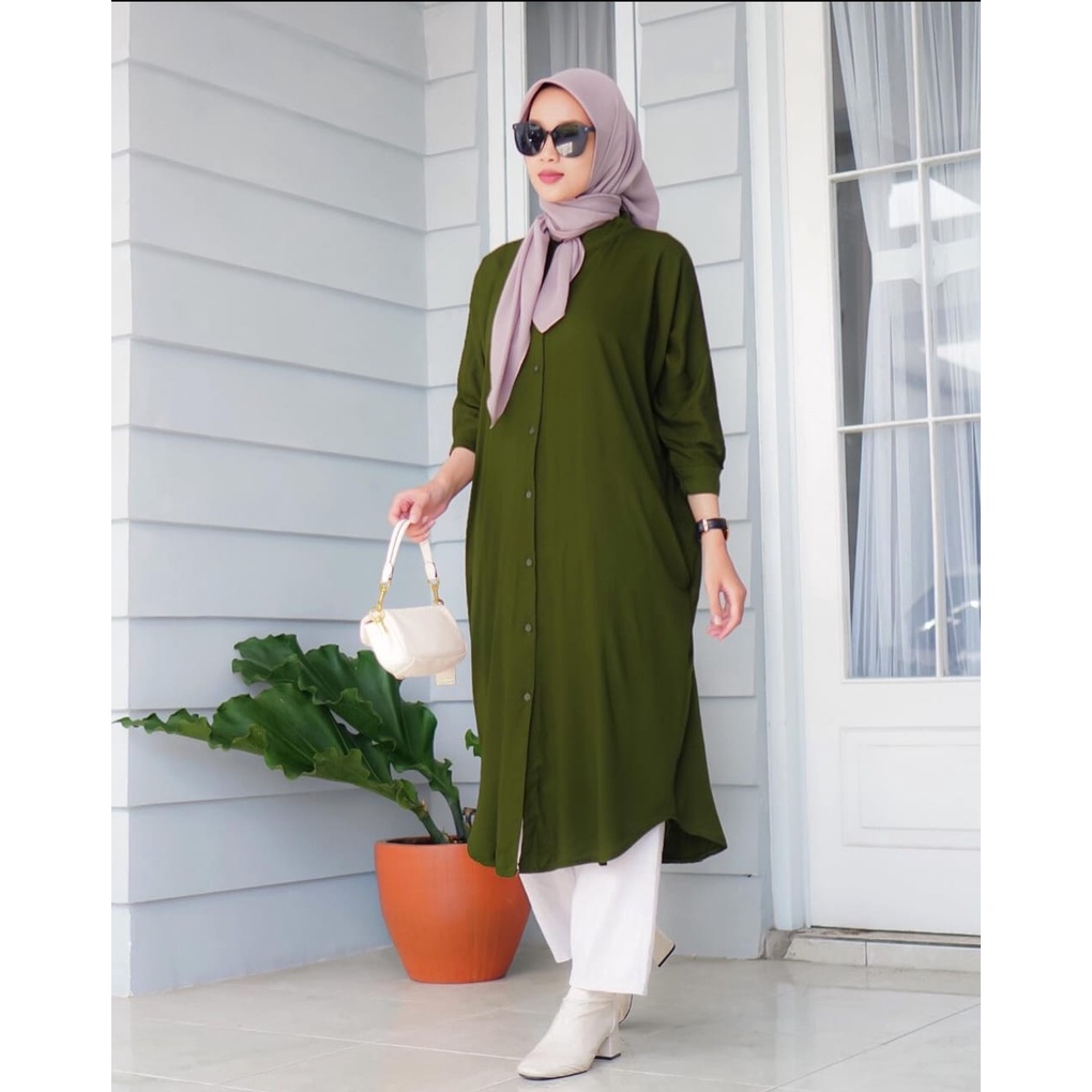 (MGA) TUNIK INAYAH FULL KANCING DAILY BUSUI WANITA AIRFLOW CRINCLE