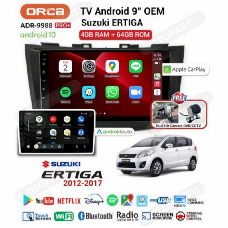 Head unit Ertiga orca pro + 9 in Ram 4/64 apple carplay