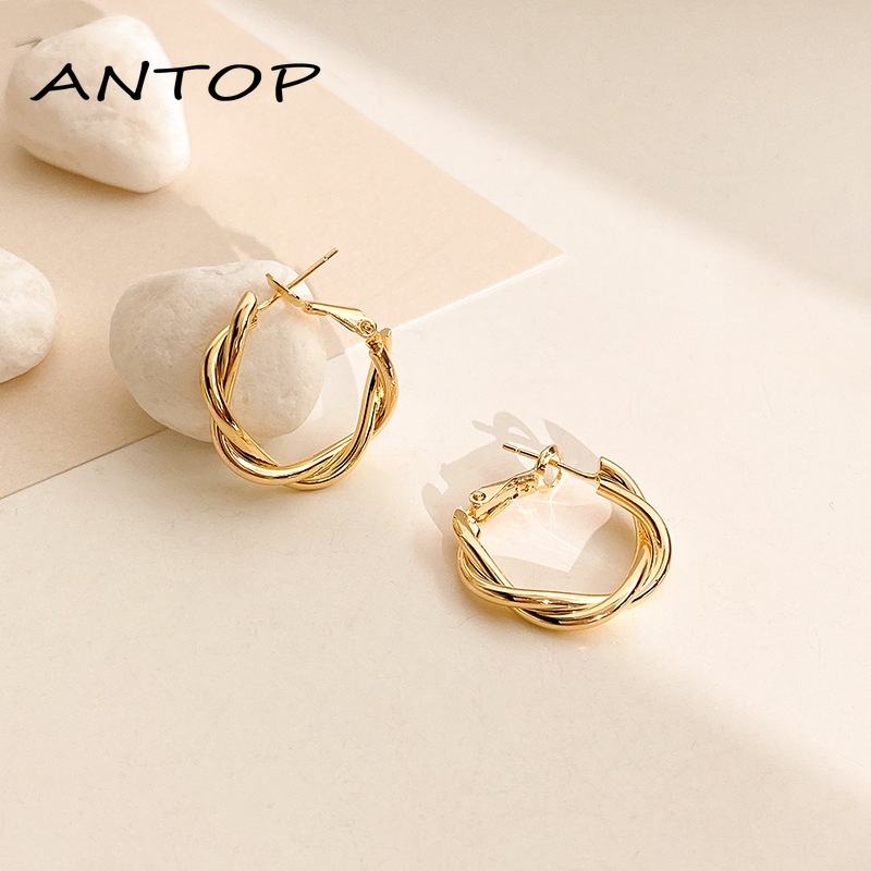 1 Pair Woven Twist Creative Earrings Korean Retro Fashion Earrings Metal Circle Jewelry ANTOP