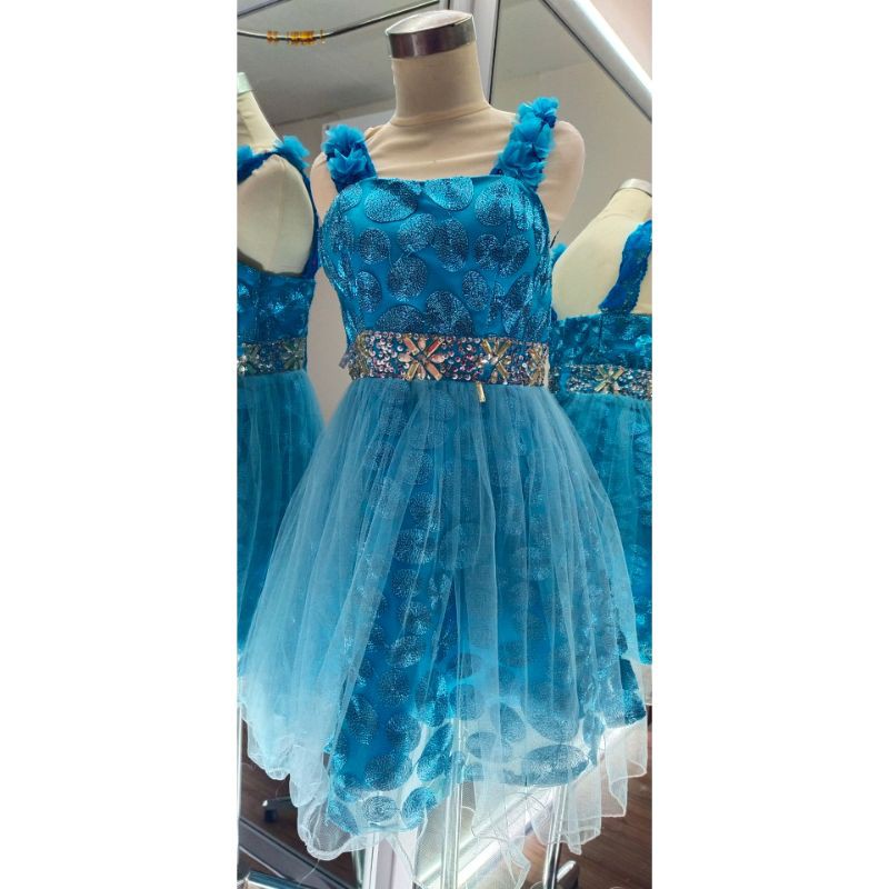 gaun pesta preloved / gaun pesta second murah / party dress preloved /gaun pesta biru doraemon 004