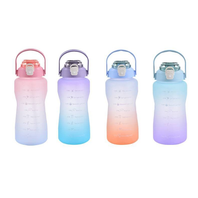 ASK - Botol Air Minum Gradasi BT06 / Botol Kekinian Rainbow Free Stiker Ukuran 2 Liter Food Grade Bpa Free Bahan Tebal P9225-2 DOFF Tutup Clip On-Flop Pengunci Mulut Lebar Cocok Untuk Olahraga BT06