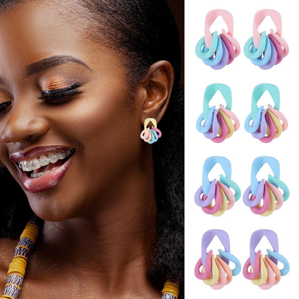 Solighter Anting Fashion Wanita Gadis Rantai Berwarna Musim Panas Menjuntai Telinga Stud