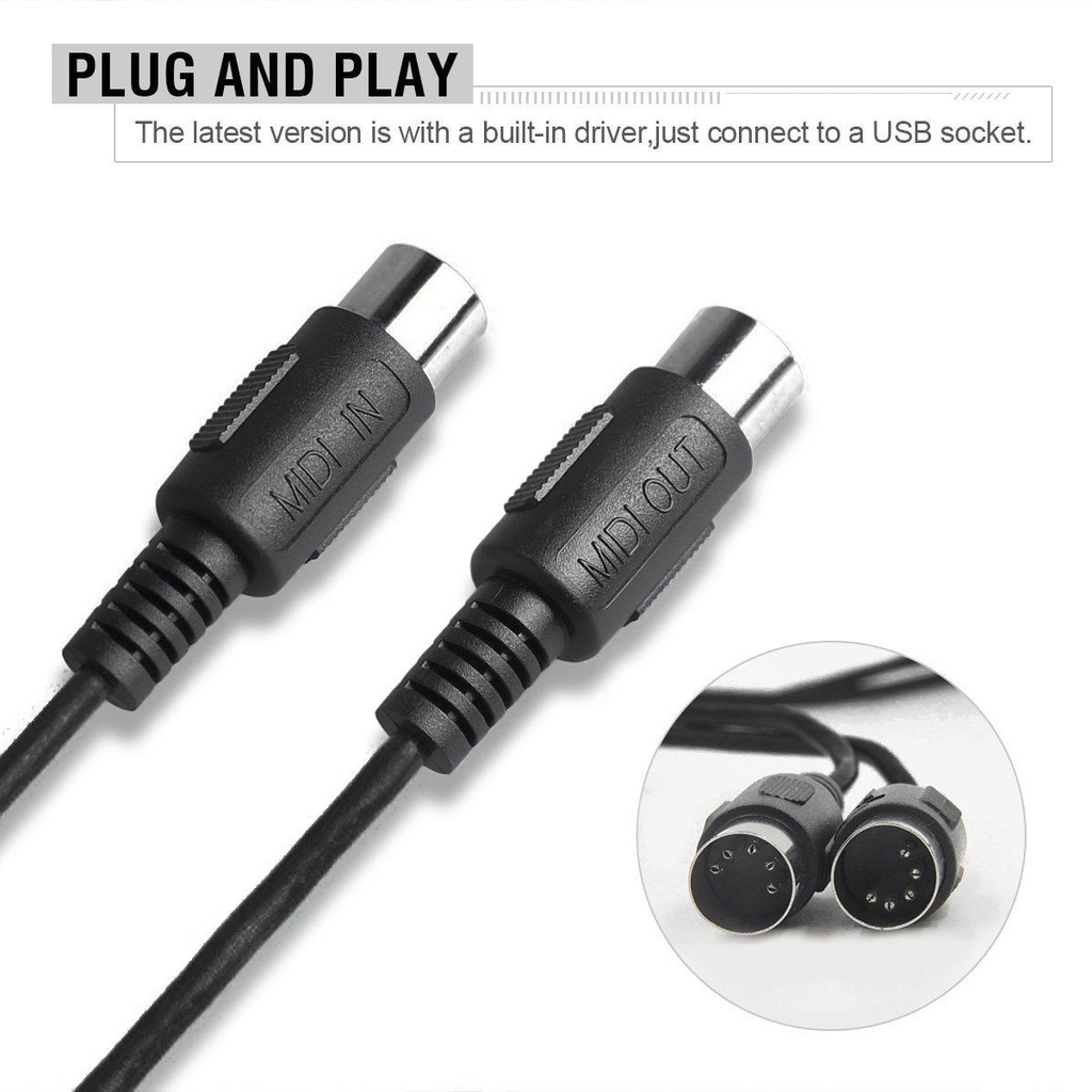 Kabel Adapter Converter USB to MIDI Panjang 2m Untuk Piano / Drum / Gitar Elektrik