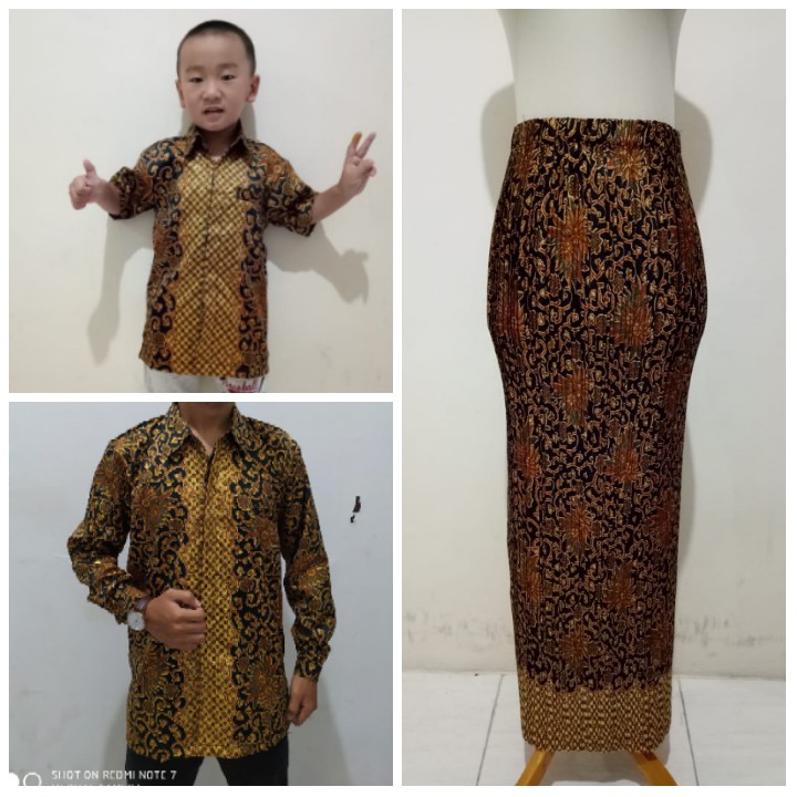 SB Collection Couple Family Ulvani Rok Plisket Maxi Jumbo Dan Kemeja Batik Anak Ayah
