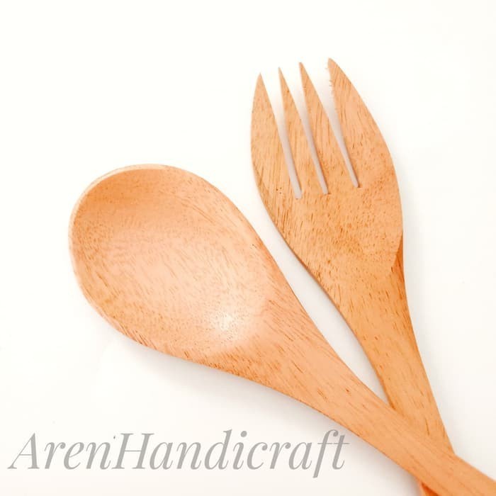 Sendok Garpu Bahan Kayu Mahoni 18cm Spoon Set Alat Makan Aman