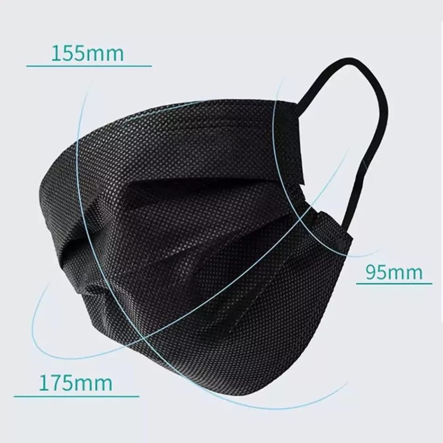 Masker 3ply Earloop HITAM 50pcs per Box BLACK Disposable Mask 50 pcs per 1box