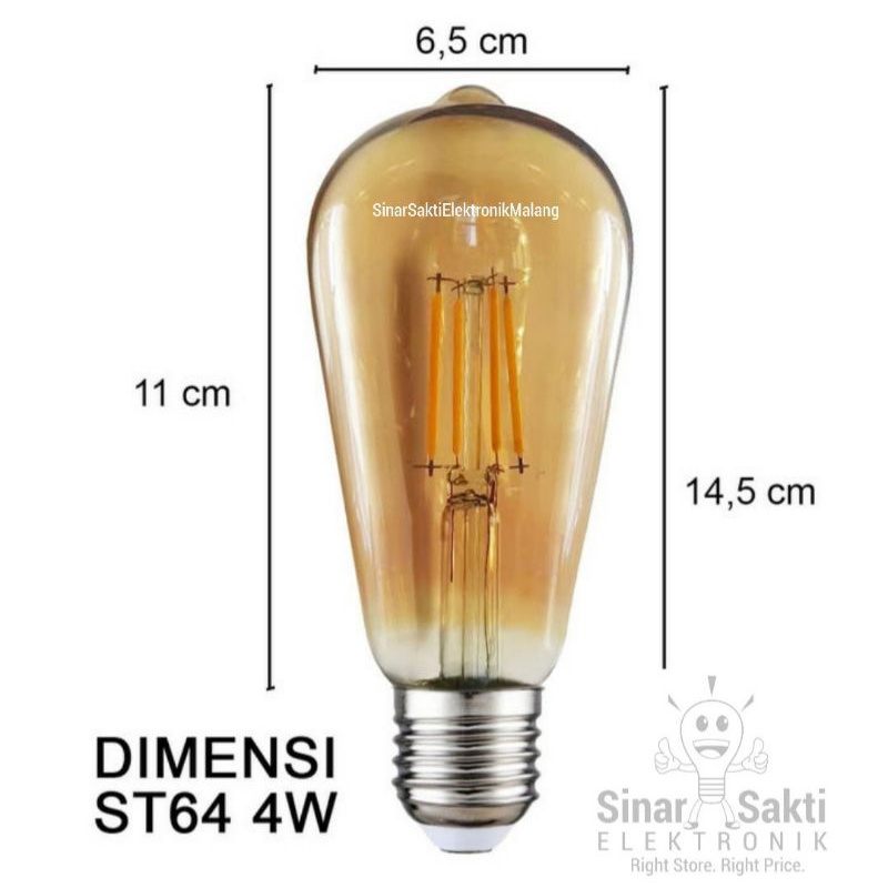 Lampu Led Filamen 4 watt 4w Edison Cafe E27 Vintage oval Outdoor