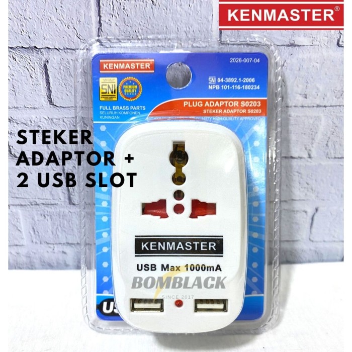 KENMASTER Stop Kontak Steker Colokan Listrik 2 USB Plug Adaptor S0203