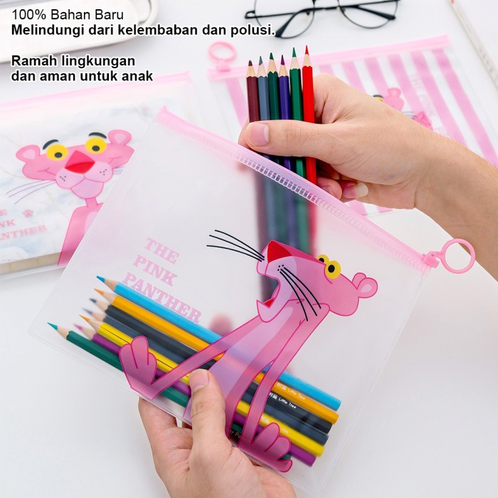 Tempat Pensil Zipper Bag Anak Pouch Kosmetik Transparan Motif Phanter