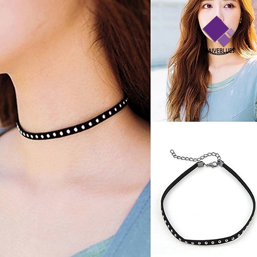 Kalung Choker Rantai Bahan Kain Warna Hitam Gaya Punk Vintage Untuk Wanita