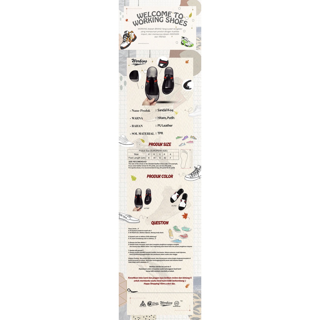 Sandal Slop Pria Kulit Working R-04 Sendal Selop Terbaru Kekinian Slide Casual Selop Asli Original Sandal Cowok Laki-Laki