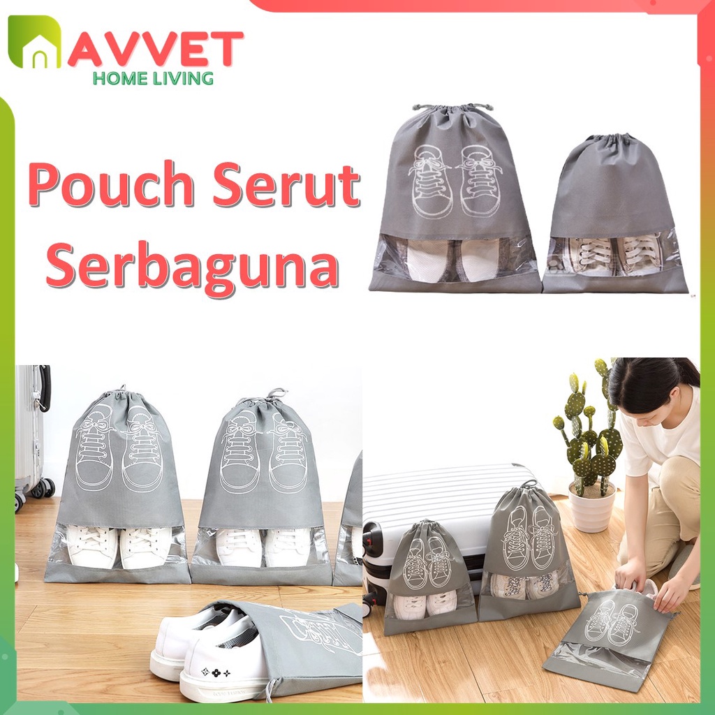 AVVET Tas Serut Sepatu Shoes Bag Penyimpanan Sepatu dan Sendal Kantong Sepatu Tali Serut Serbaguna Murah Import