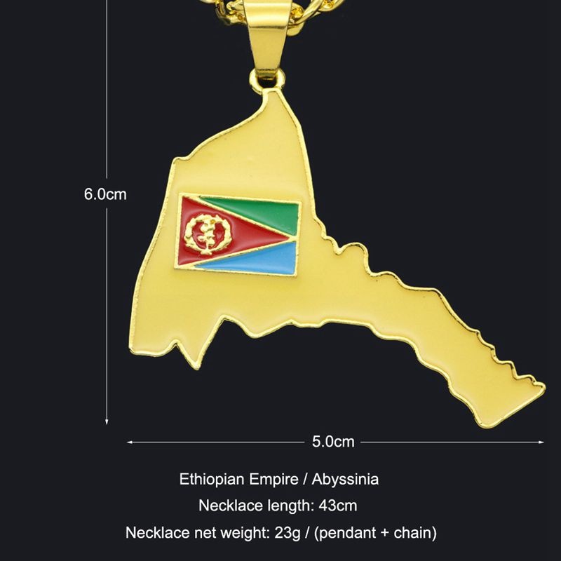 Kalung Liontin Peta Eritrean Lapis Emas 18k Gaya Hip Hop Untuk Pria