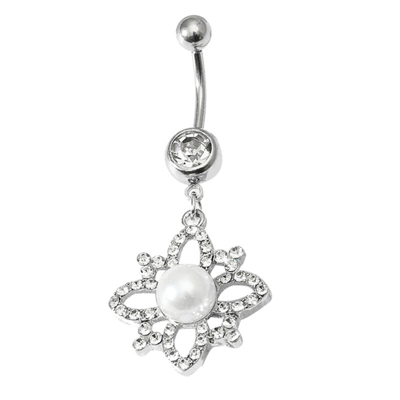 Fancyqube Anting Tindik Perut / Pusar Wanita Desain Bunga Hias Zircon Untuk Pesta / Pantai