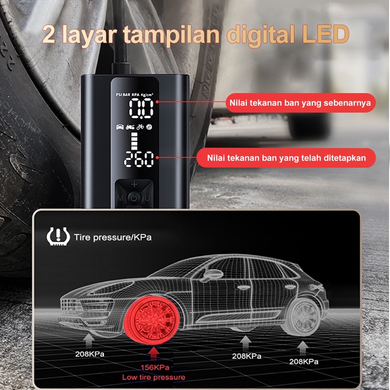 Amazefan 8000mAh pompa angin mobil inflator pompa ban mobil elektrik pompa mobil portabel Car Air Pump ban motor aksesoris pompa ban listrik tire inflator perkakas sepeda elektrik tire pressure monitoring alat Dapat mengisi daya ponsel perangkat lainnya