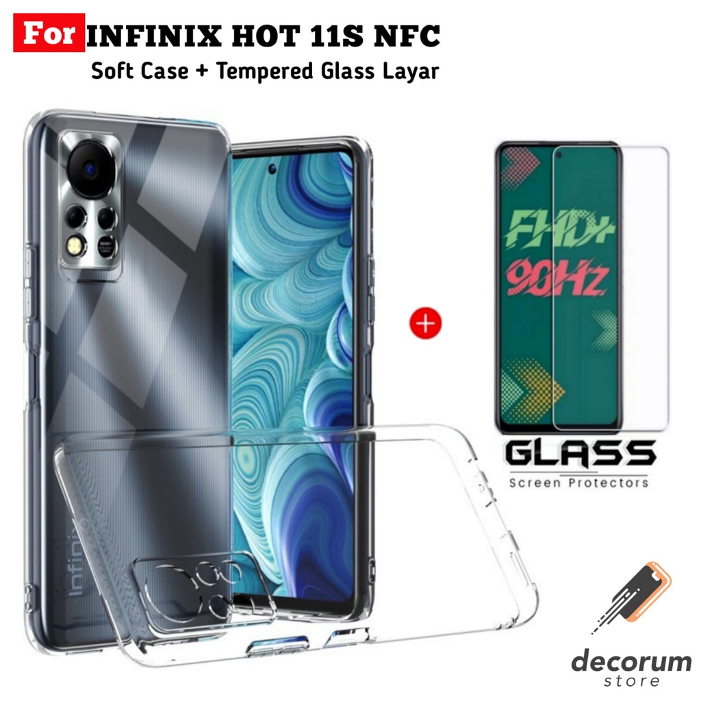 PRMO Case Infinix Hot 11s NFC Soft Case Silicon Transparant FREE Tempered Glass Layar Handphone Clear