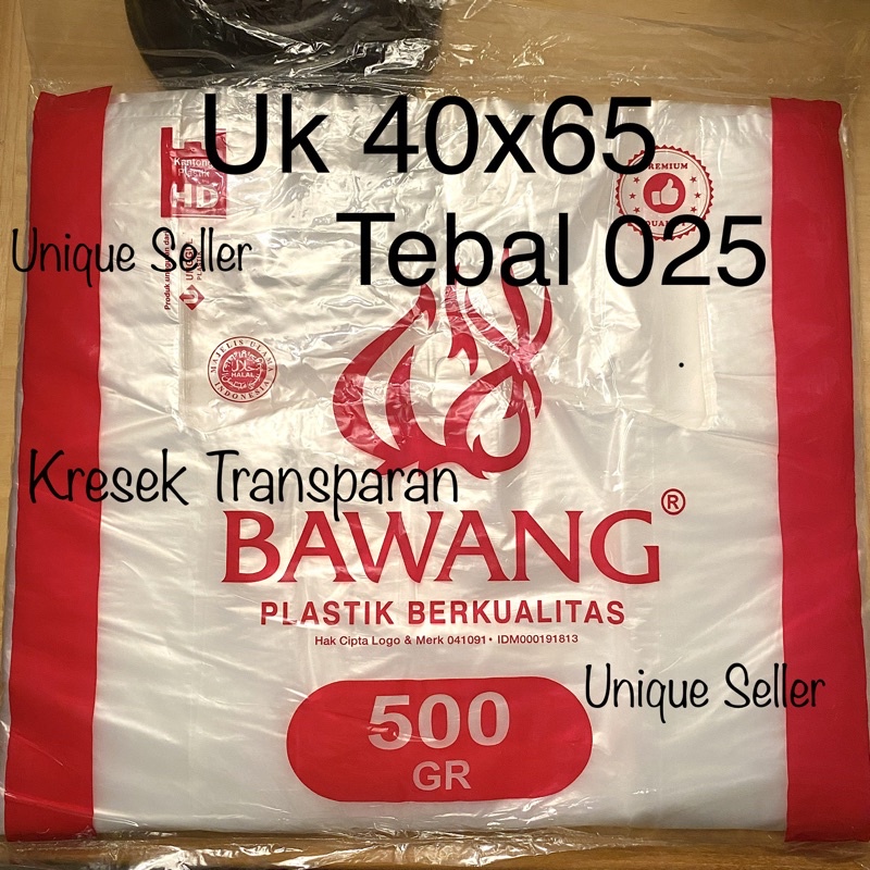 Kresek BAWANG Transparan 40x65 Tebal 025 isi 500 Gram / Kresek Transparan uk 40 Transparan / Kantong Kresek Transparan 40x65 merk BAWANG / Kantong Plastik HD 40 x 65 merk BAWANG 500 Gram Bukan Alfa / Kantong Kresek Transparan 40x65x025