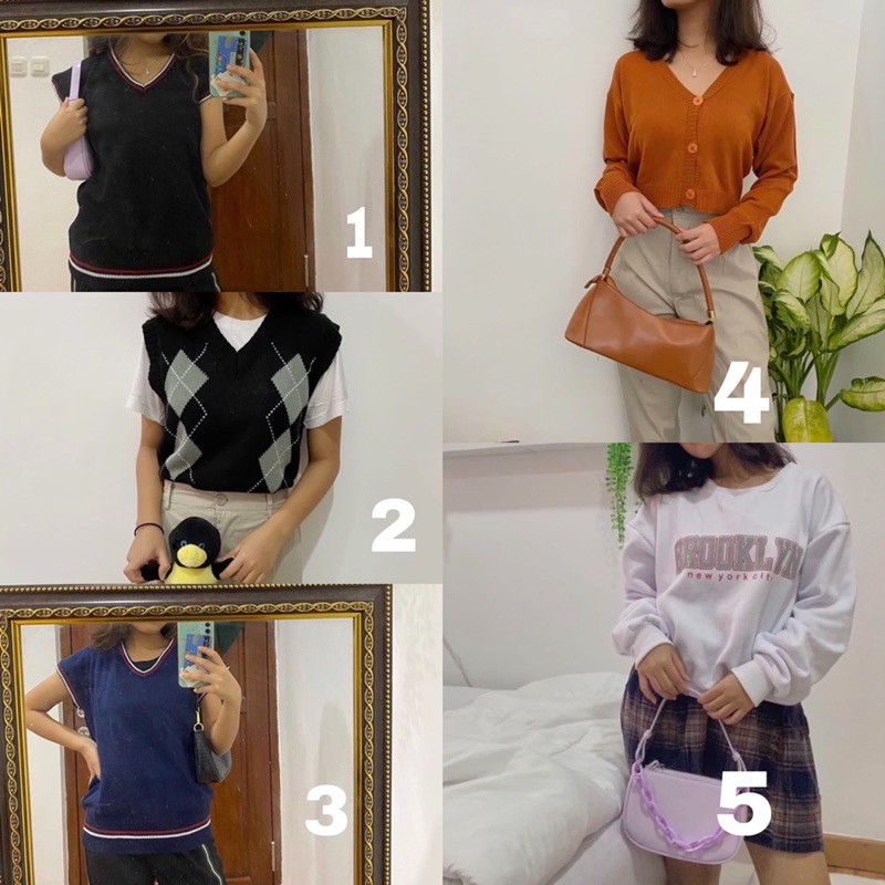 SCHOOL  VEST, ARGYLE VEST, CROP CARDIGAN, CREWNECK