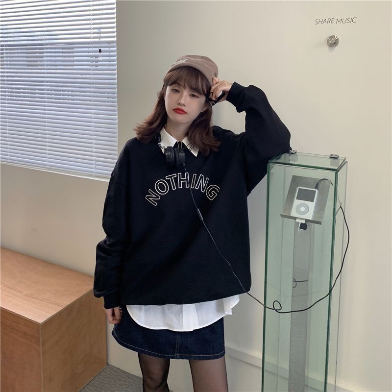 TERBARU Premium Nothing Sweater Wanita Oversize - Switer Oblong Kekinian-NOTH - BLACK