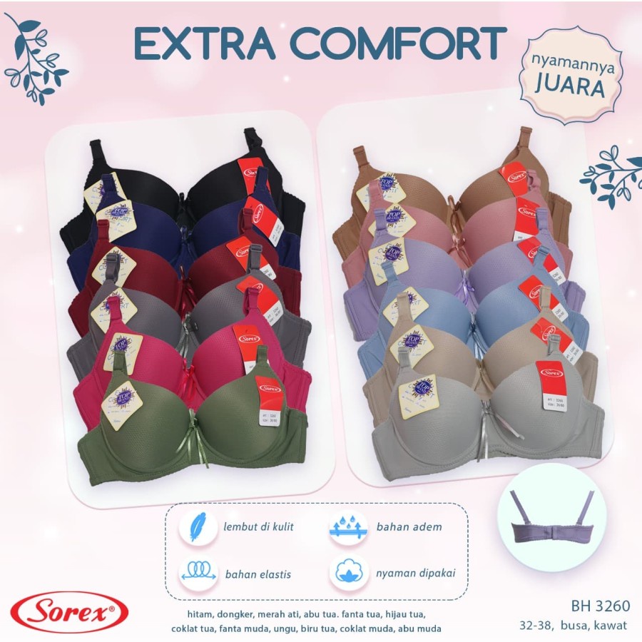 RC Bra / Bh Sorex 3262 dan 3260 Extra Comfort Busa Sedang Kait 2 dan Kait 3