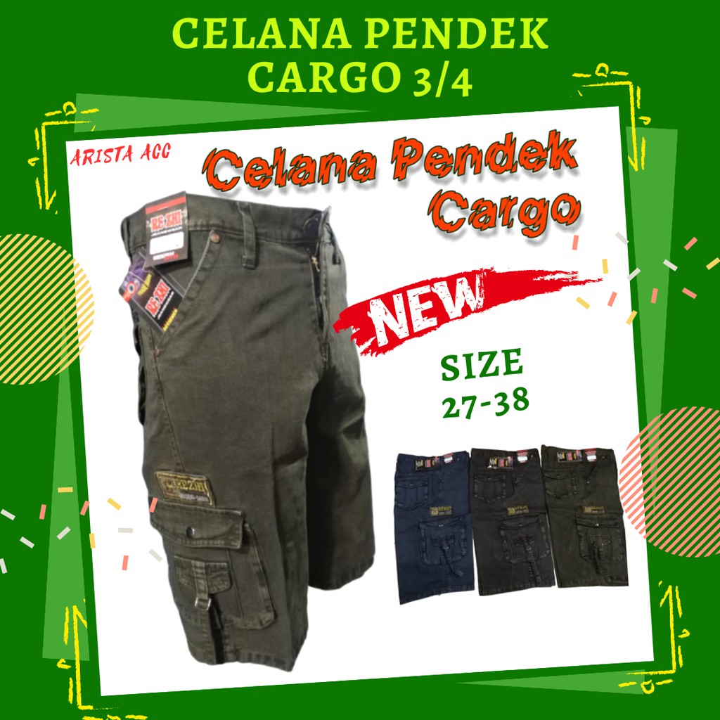 Celana Pendek Kargo Hitam Ukuran 27 - 38 / Pdl / Gunung / Short Cargo Black