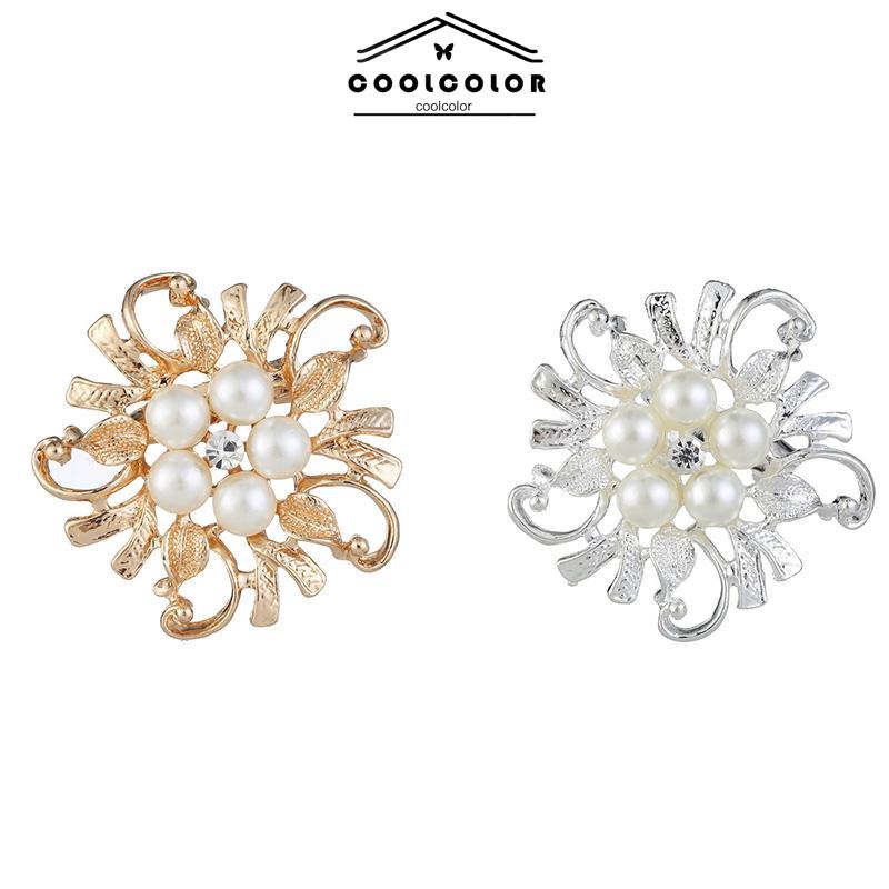 COD❤️ Bros Pakaian All-Match High-end Pearl Fashion Floral Alloy  Kepingan Salju Berlapis Perak Aksesoris Wanita Fashion Mewah Korea