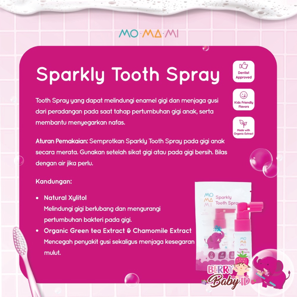 Momami Sparkly Toothspray Obat Perawatan Gigi Bayi Anak 20ml 6m+ Berry Mart