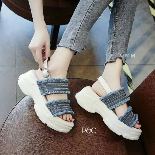 SANDAL WANITA KEST FILA RUMBAIL DENIM MODEL LUCU SANTAI IMPORT KOREA