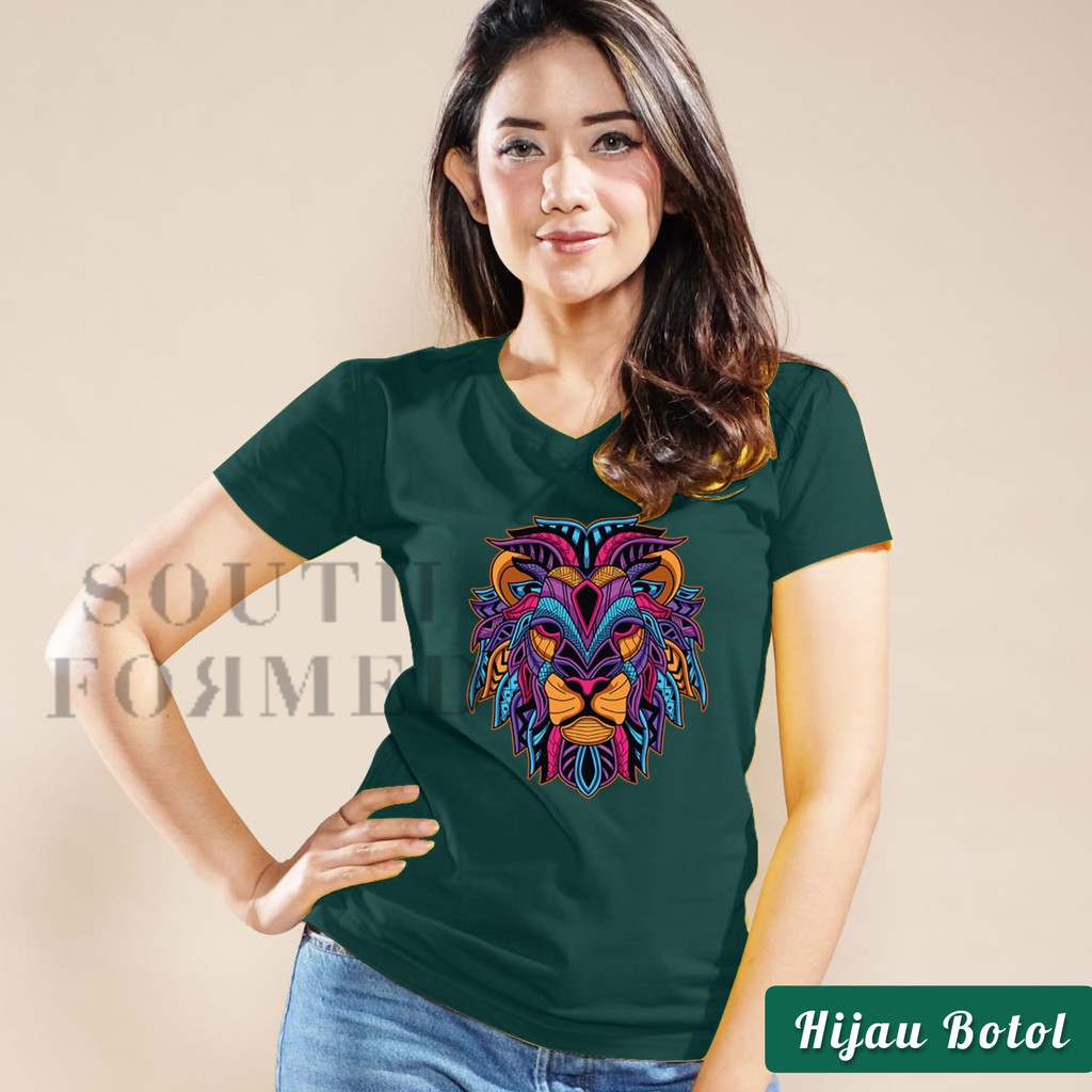 SOUTH FORMED COLORFUL LION KAOS V NECK / O NECK KATUN PREMIUM ADEM WANITA / CEWEK MOTIF / GAMBAR