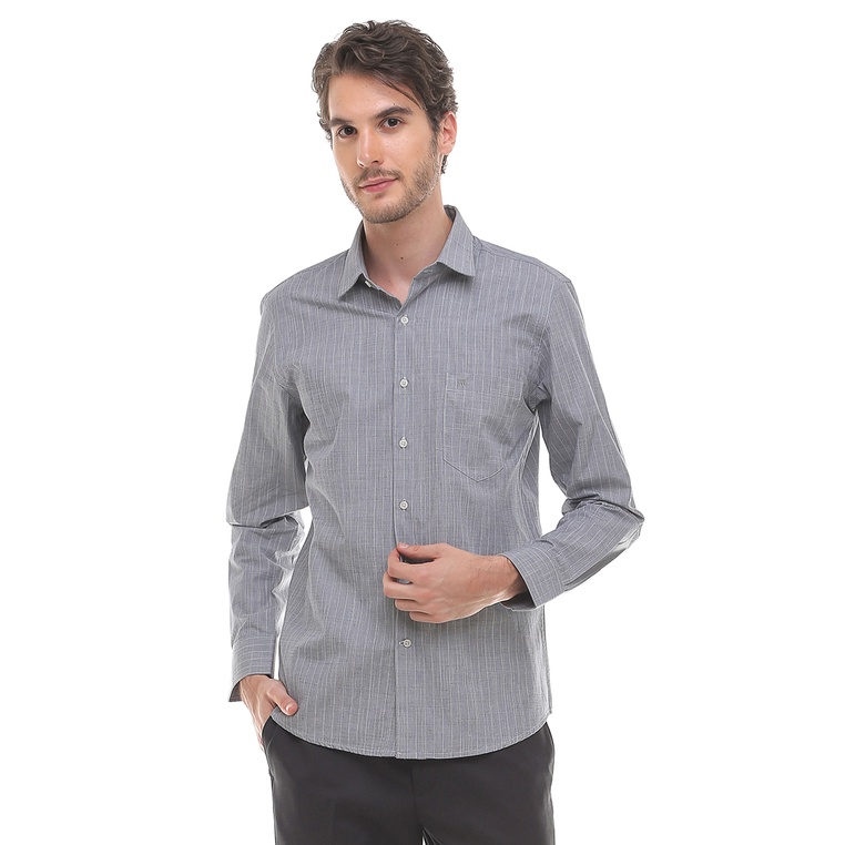 Johnwin - Kemeja Formal - Kemeja Pria - Kemeja Lengan Panjang - Abu-abu - Salur - FSH.650.K373.586.C