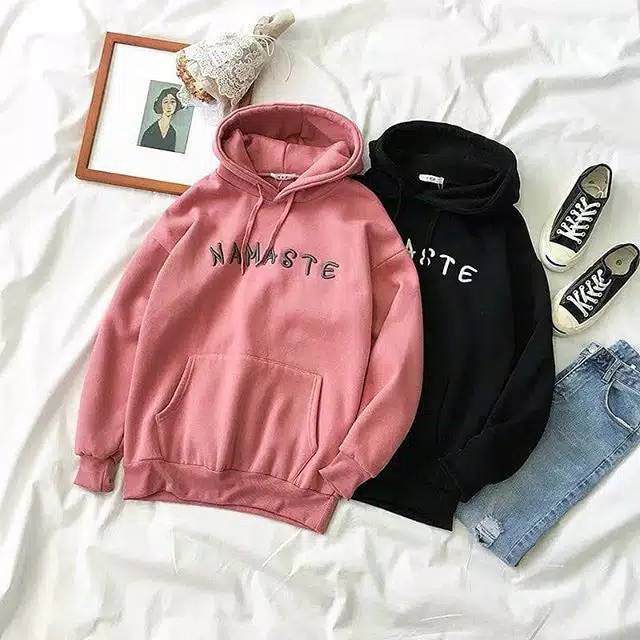 JAYA.Co Sweater Hoodie NAMASTE kantong depan babyterry fit L - fit XL