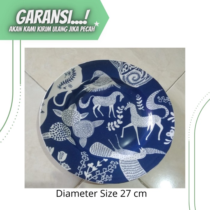 PIRING MAKAN KERAMIK SATUAN HIASAN PAJANGAN DINDING WALLDECOR WARNA BIRU PREMIUM MOTIF ANIMAL