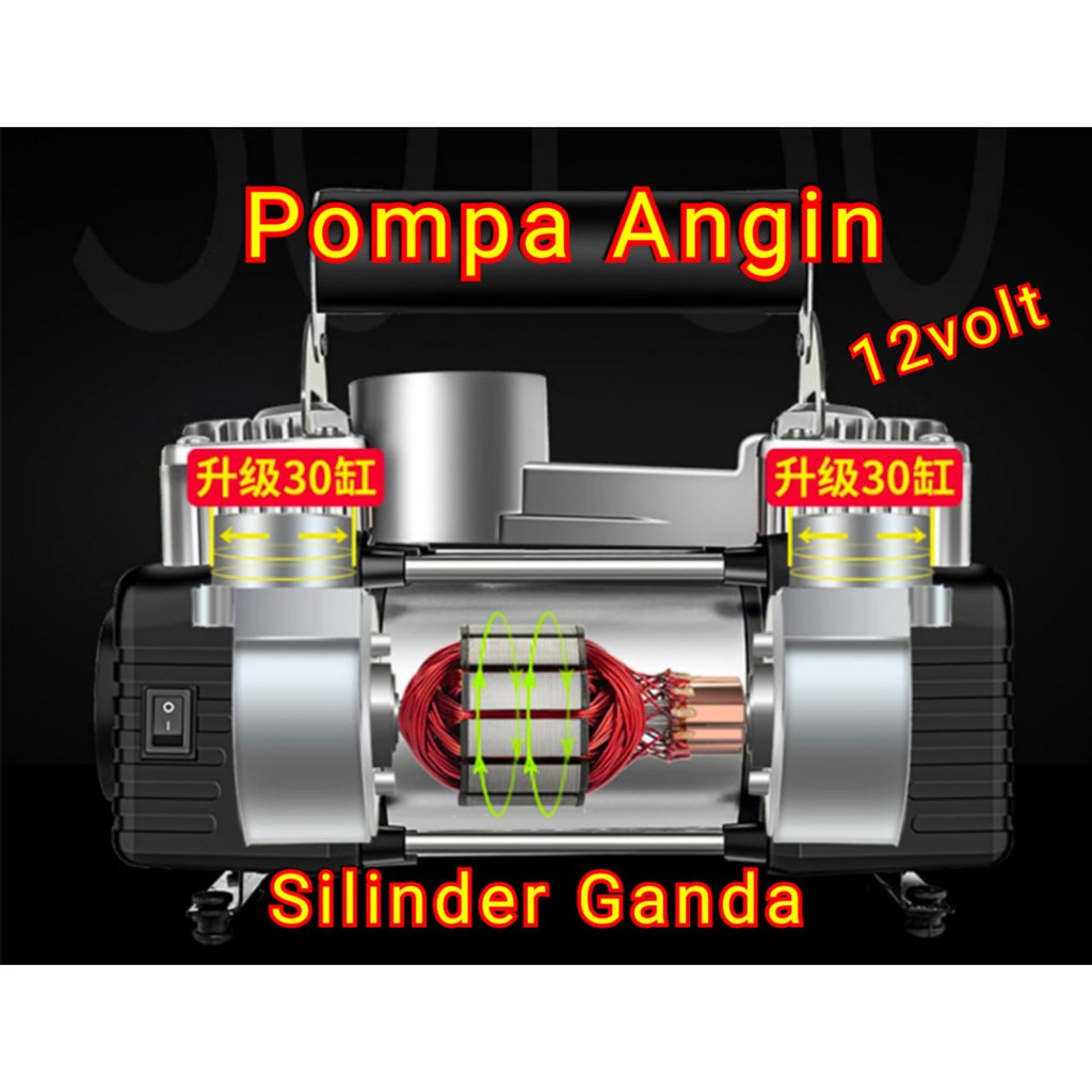 2 Silender Pump - Pompa Angin Kompresor / Pompa Ban Angin / Full Set Pompa Mobil Pompa Sepeda