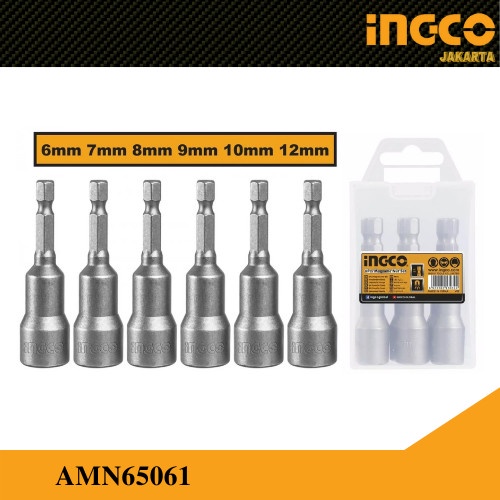 Mata Bor Roofing 6 Pcs Magnetic Nut (6-12mm) INGCO AMN65061 Kunci Sok