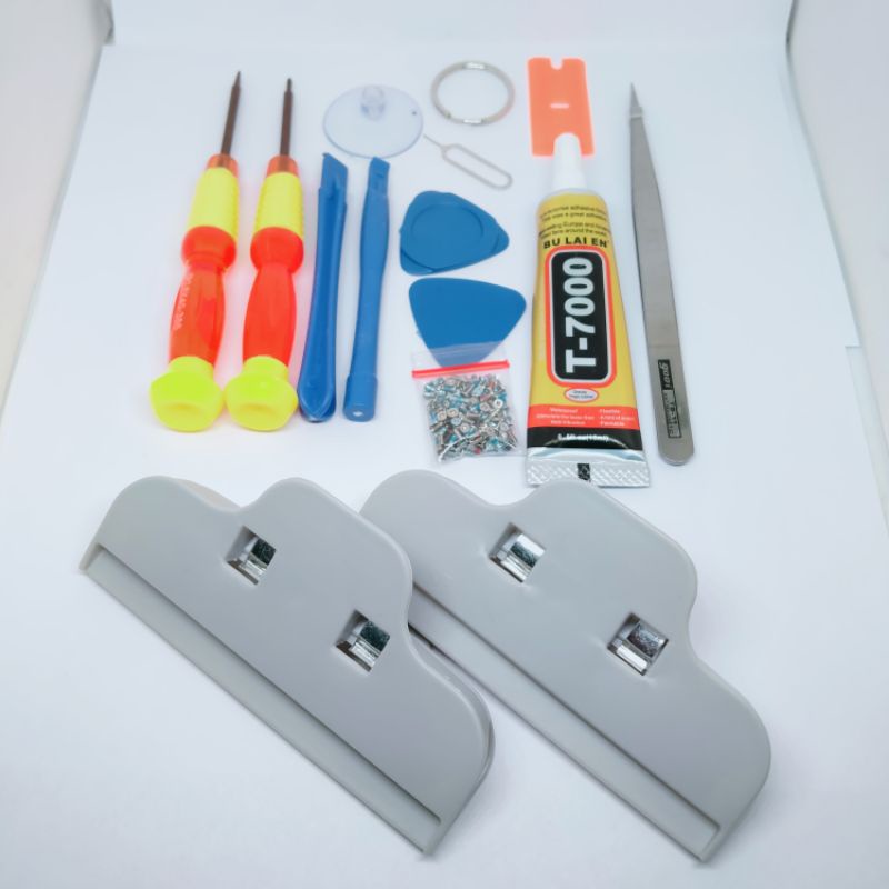 PAKET LENGKAP Obeng 10 in1 Plus Lem T7000 15ml Hitam Plus Penjepit Lcd Plus Baut Hp Universal Obeng 