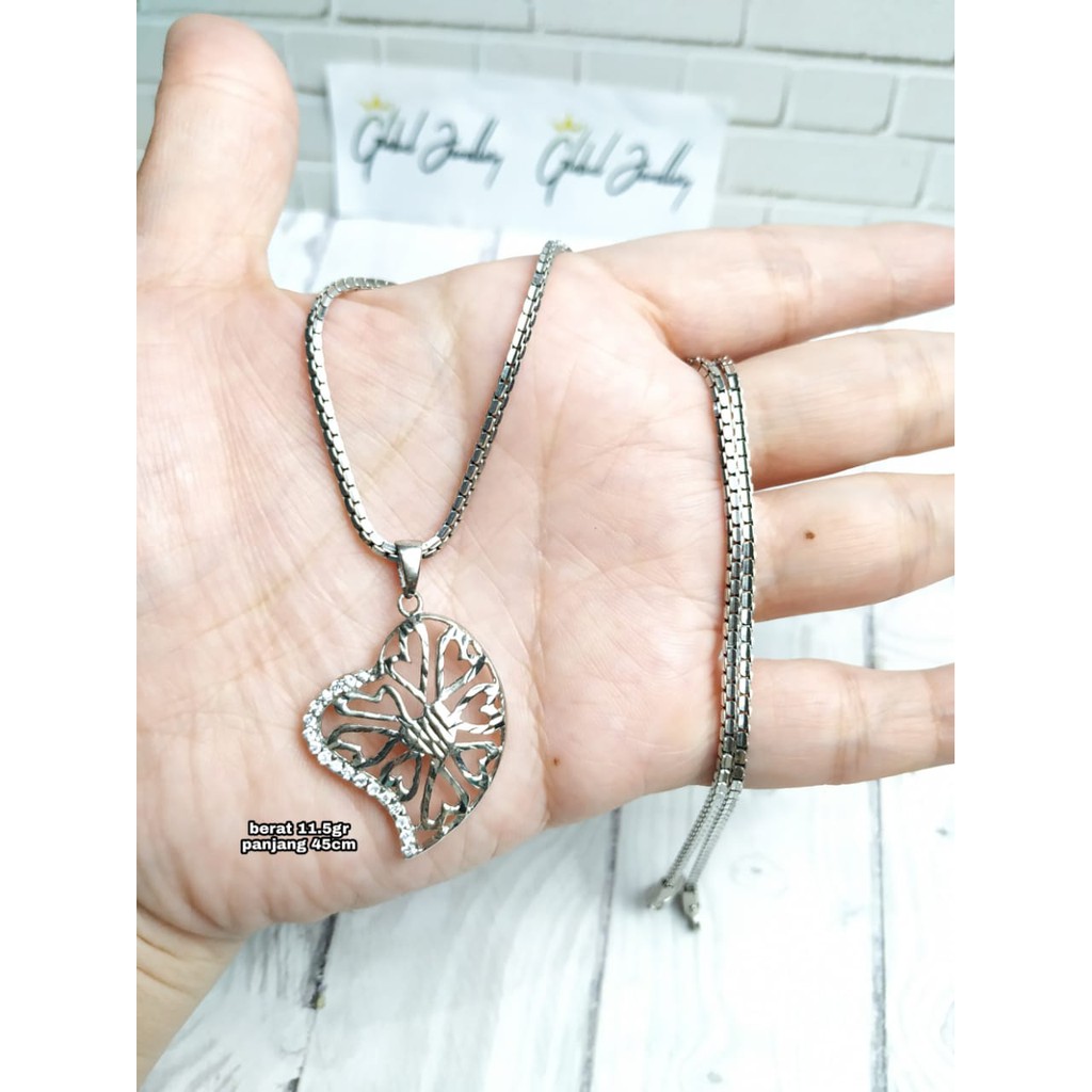 KALUNG SET LIONTIN LOVE RELIEF PERAK ASLI S925 GLOBAL JEWELLERY CI006