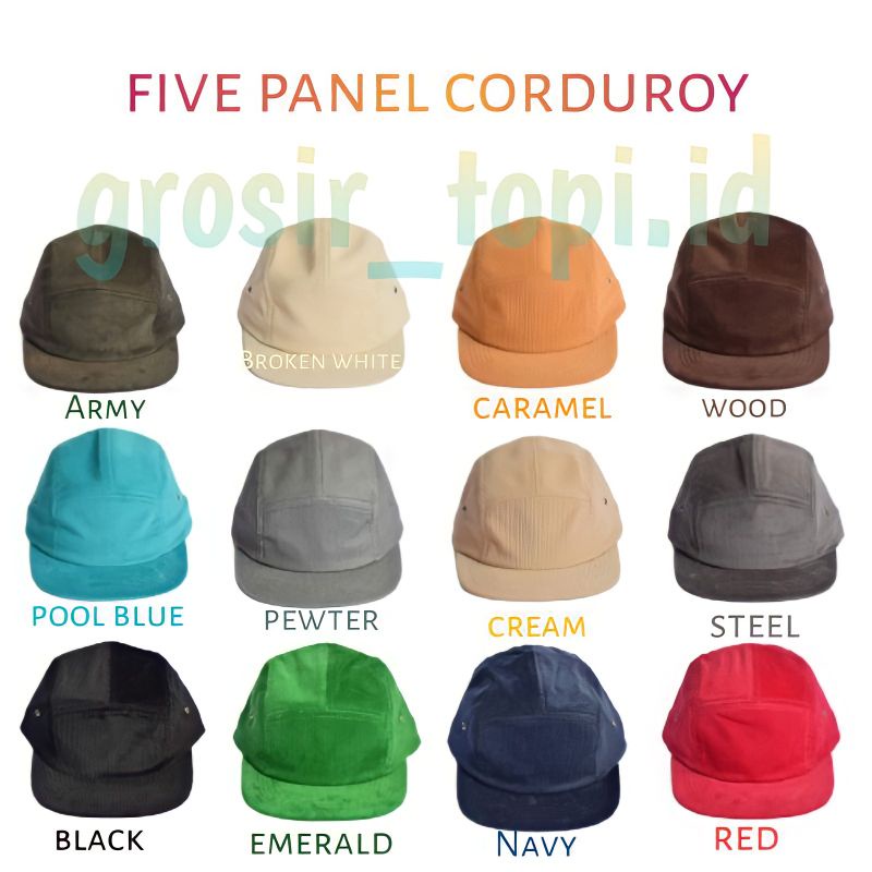 Topi 5panel Corduroy polos premium Topi five panel polos Topi corduroy lima panel Corduroy 5panel Co
