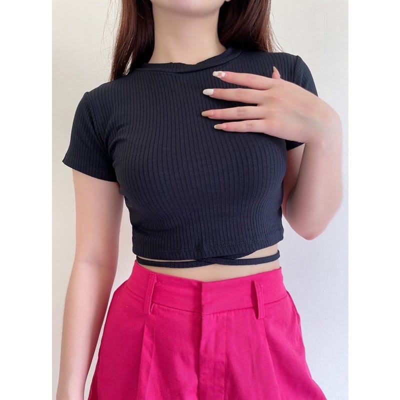 QR -  ZG OOTD Croptee Tali Korean  / Milan Silang Crop Top /Crop Top Tali Ikat Perut