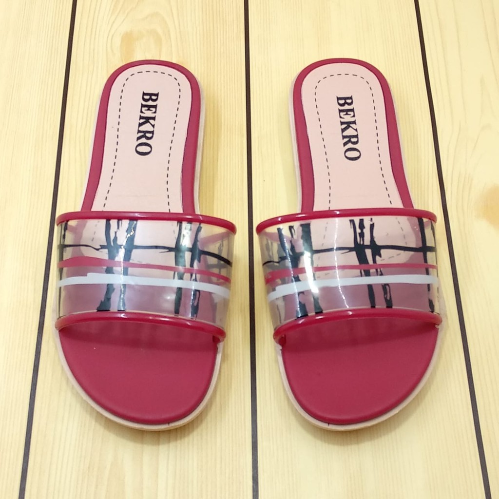 Sandal Wanita Slop MERAH Kotak Size 36 - 40  - Sendal Slop Wanita Alas Karet BEKRO - Sendal Perempuan SALE