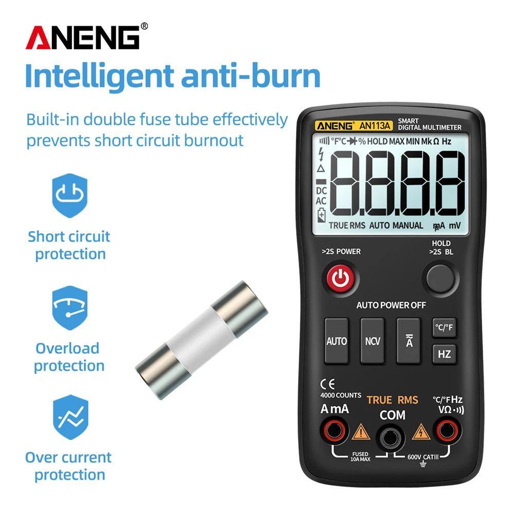 Solighter Digital Smart Multimeter ANENG AN113A 4000menghitungan True RMS AC/DC Transistor Pengukur Tegangan