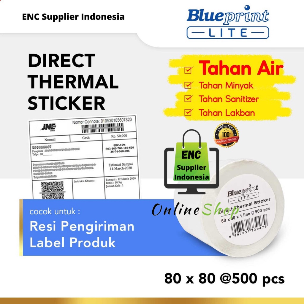 

blueprint 1 buah Direct Thermal Sticker , Stiker Label BLUEPRINT Lite 80 x 80 , 80x80 mm per 1 Roll - enc.sup