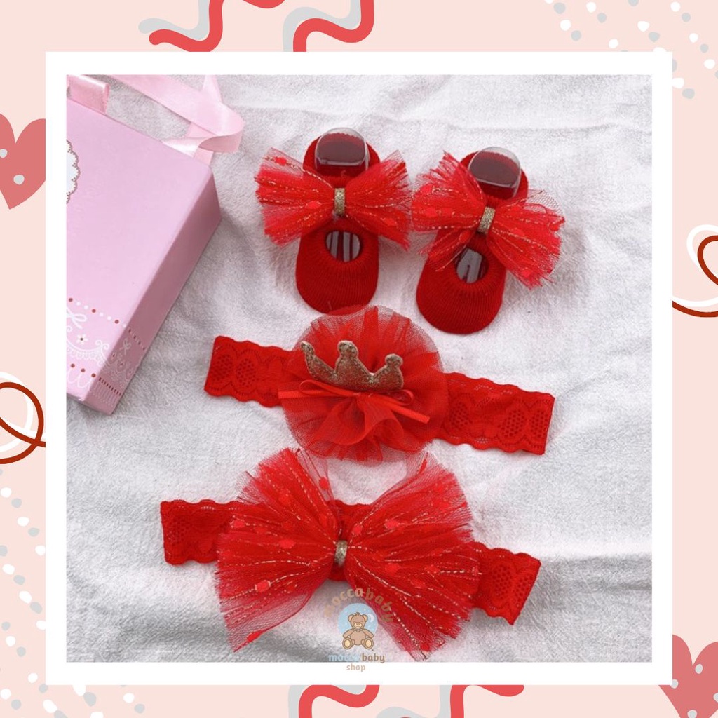 MBSS - HAMPERS BANDANA Set kaos kaki dan bandana bayi import dengan box cantik cocok untuk kado hampers