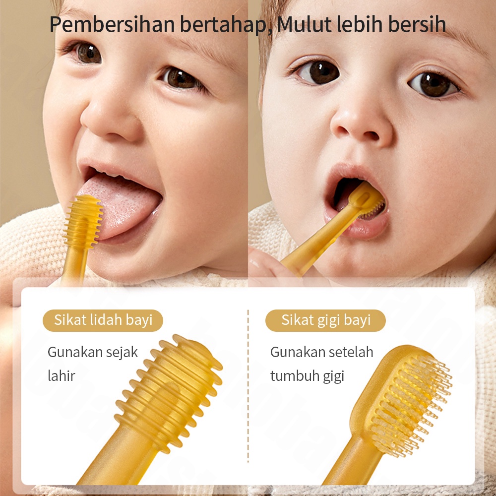 Halobaby 3 In 1 Sikat Gigi Bayi / Sikat Lidah Bayi Dengan Cangkir