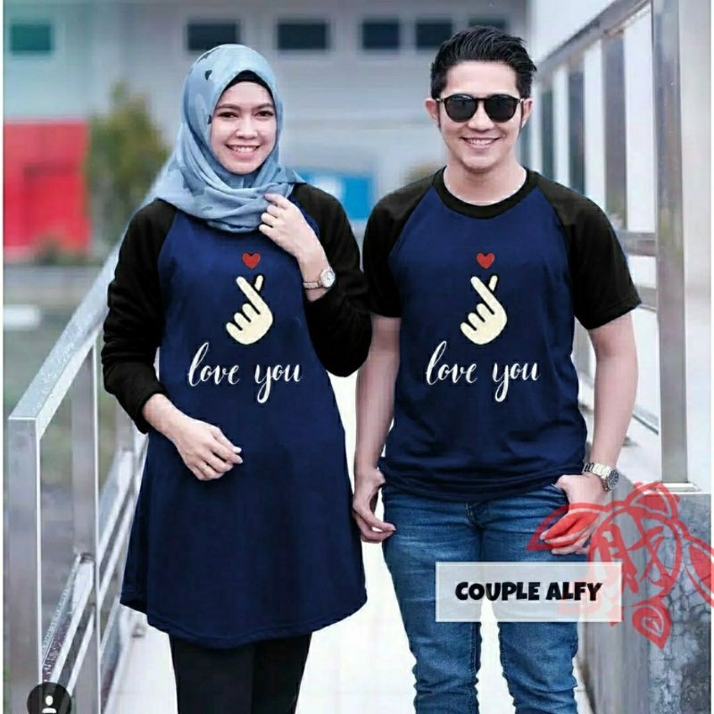 COUPLE ALFY/ATASAN COUPLE/BABYTERI/OUTFIT MUSLIM/ATASAN KAOS HARIAN MURAH/HIJAB COUPLE PRIA WANITA