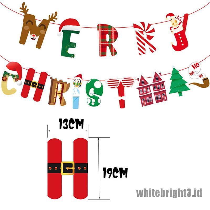 ❤White3 Warna Putih❤ 1pc Banner Bunting Desain Merry Christmas Untuk Digantung