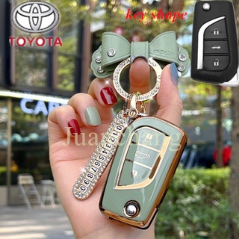 Casing Kunci Remote Mobil Toyota Corolla RAV4 Avensis Verso Yaris Aygo Hilux Fortuner Camry Revo Altis Aksen Berlian Imitasi