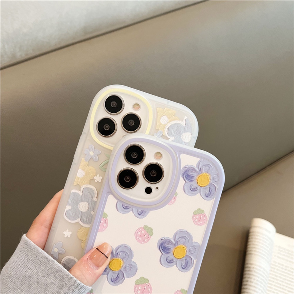 Soft Case Tpu Motif Lukisan Minyak Bunga Biru Untuk IPhone 11 12 13 Pro Max 7 8 6 6s Plus XS XR XS Max SE 2020