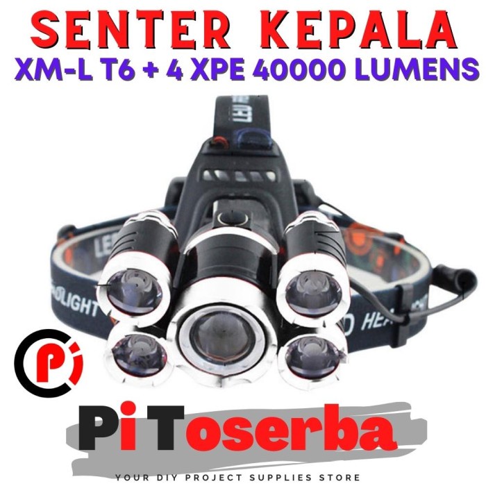 PiWare Senter Kepala Headlamp LED Cree XML T6 Plus 4 XPE 40000 Lumens