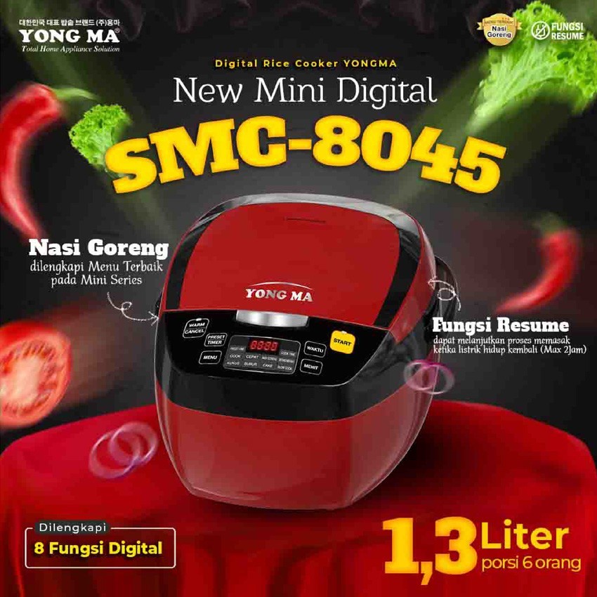 Yongma Magic Com Rice Cooker Mini Digital 1,3 Liter SMC-8045 SMC8045 SMC 8045.